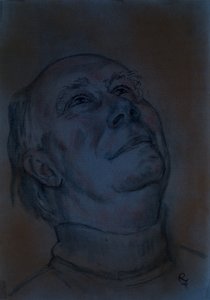 Alan Ayckbourn-portrett av Zsuzsi Roboz i pasteller ca